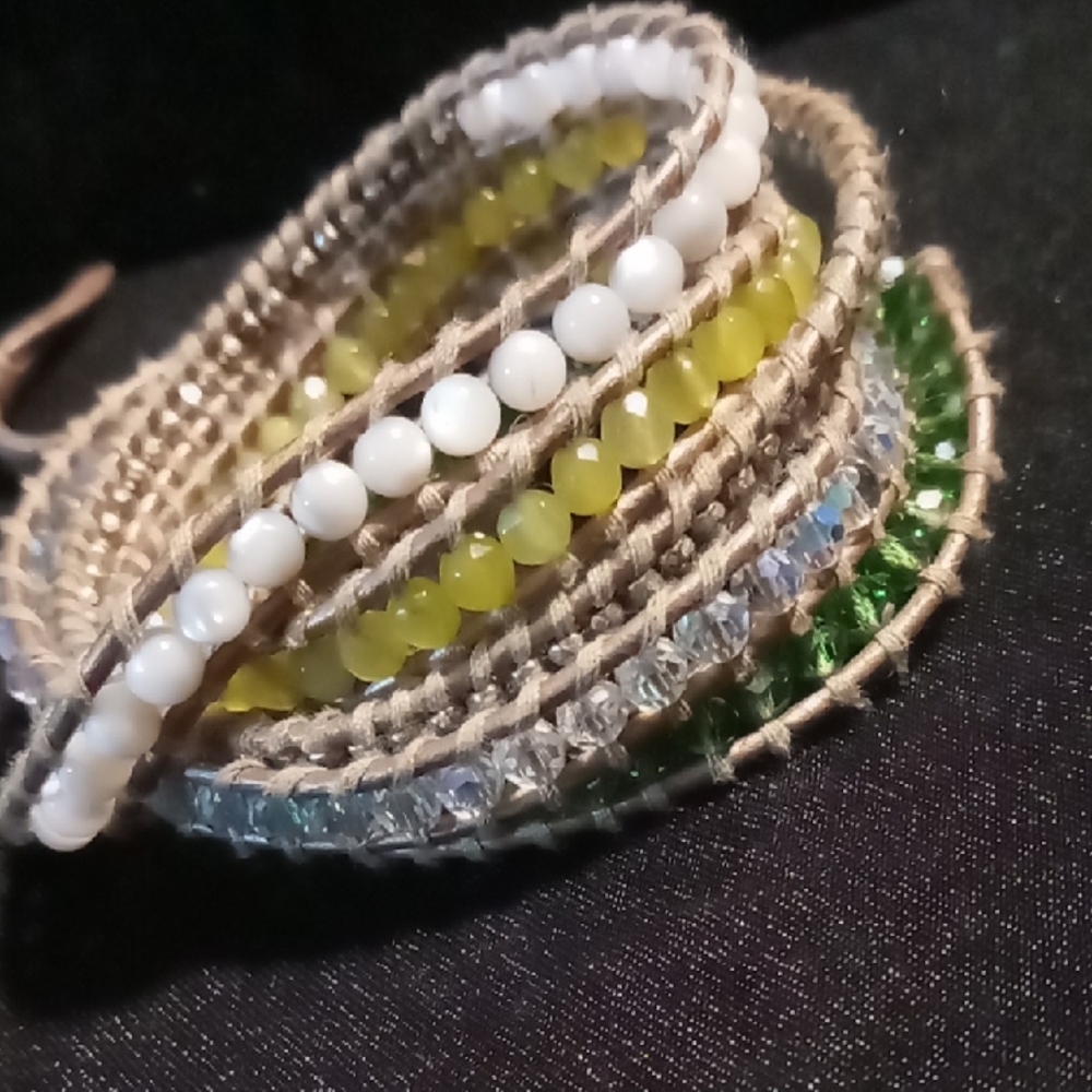 Multicolor leather Beaded Wrap Bracelet 5 layer .
